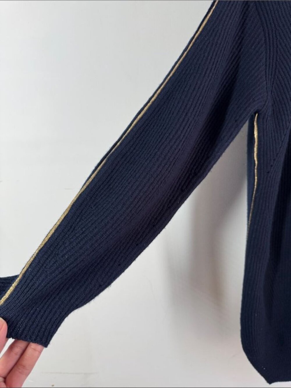 KUHO 100% Wool Navy Rib Knit Sweater Tunic Small Quiet Luxury Minimalist Chic - Picture 5 of 15